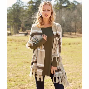 Mud Pie Womens Westin Tassel Poncho Wrap Viscose Yarn Dyed
