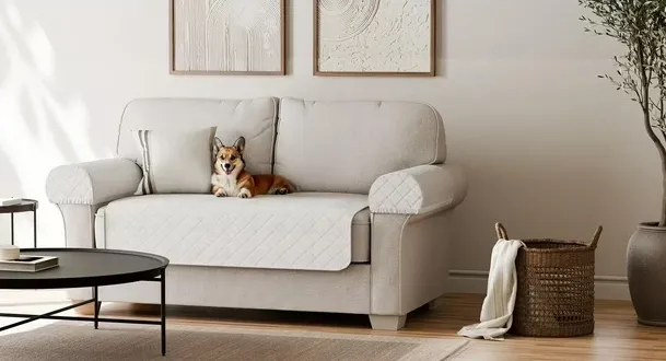 NEW SmartFit Waterproof Faux Sherpa Fabric Loveseat Furniture Cover, 3-Piece, Cream, Fabric slipcover