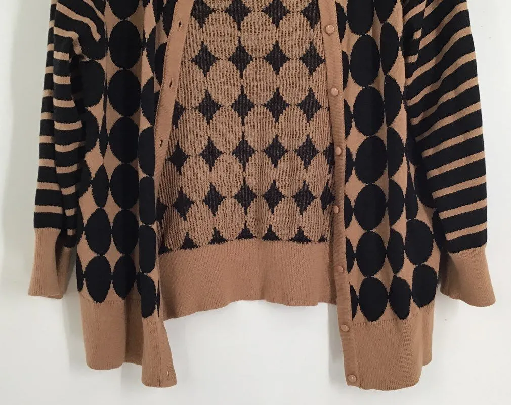 NWT Cable & Gauge Women's Brown Geometric Knitted Cardigan Sweater - Size XL