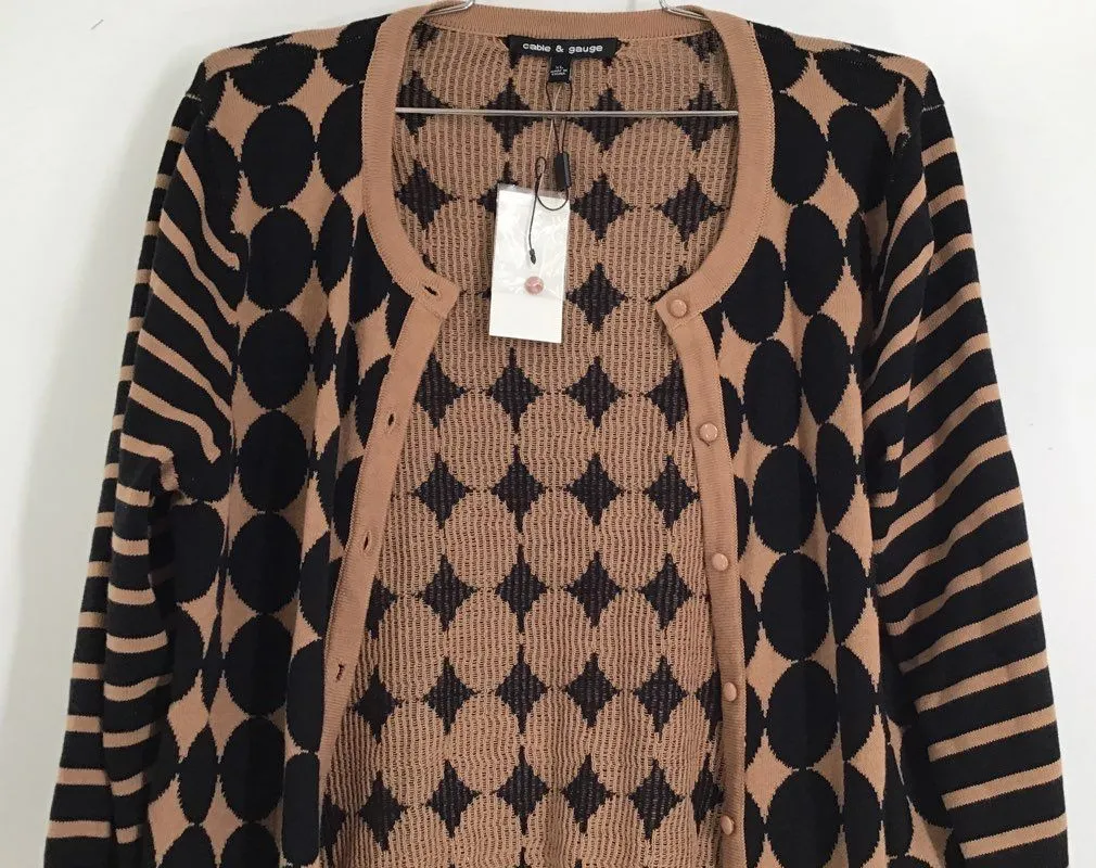 NWT Cable & Gauge Women's Brown Geometric Knitted Cardigan Sweater - Size XL