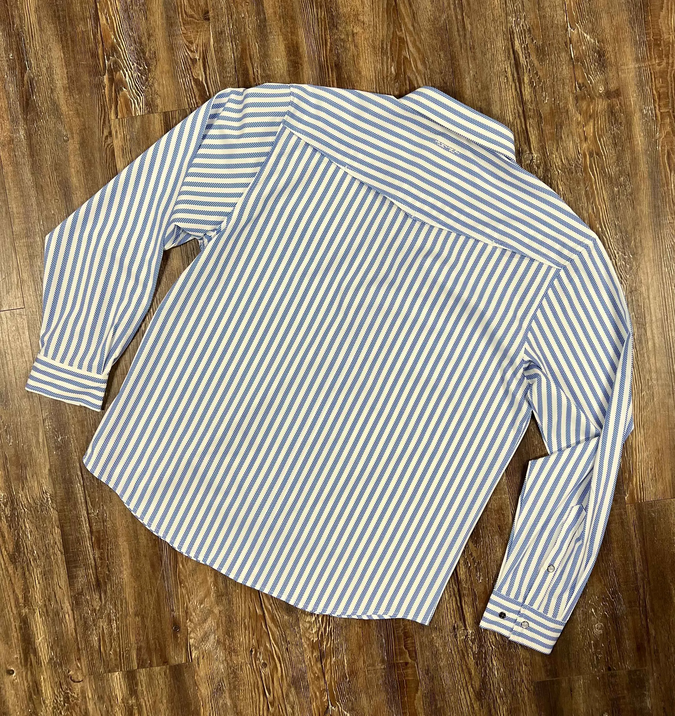 Outpost Performance Blue Stripe Pearl Snap LS Shirt