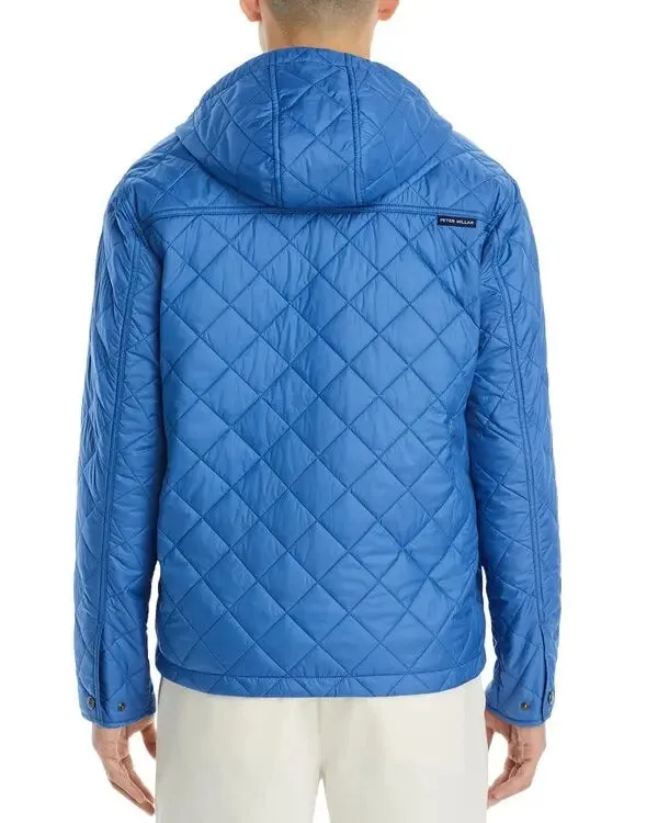 Peter Millar Mens Crown Essex Quilted Hooded Jacket Coat XL Moon Blue