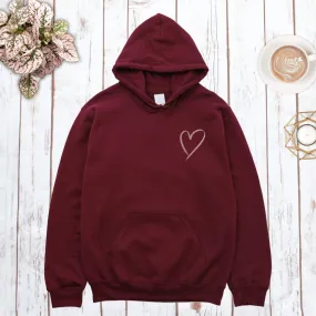 Plum Hooded Sweatshirt with Rose Gold Pocket Heart