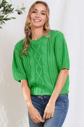 Puff Short Slv Cable Knit Sweater