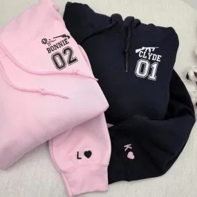 "Bonnie & Clyde" Matching Couple Hoodies - Personalized Embroidered Hoodies For Couples