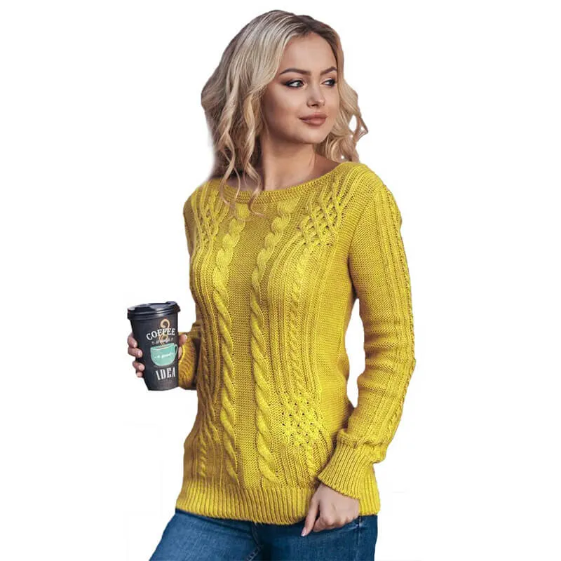 Solid Cable Knitted Pullover Sweater