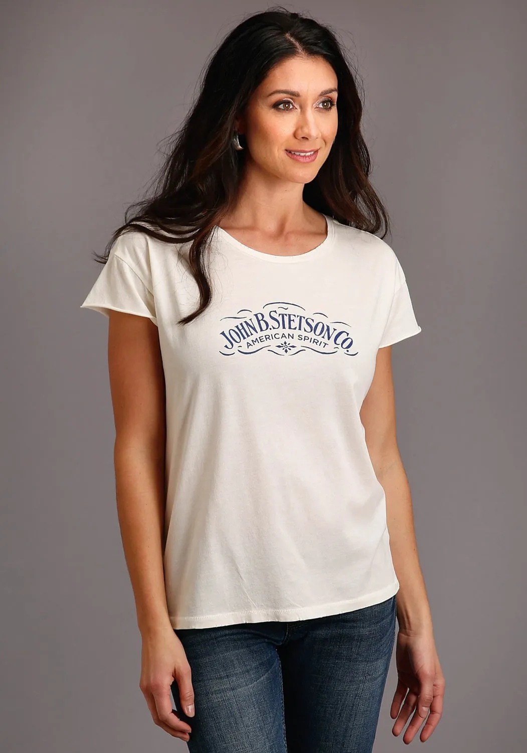 Stetson Womens White 100% Cotton American Spirit S/S T-Shirt