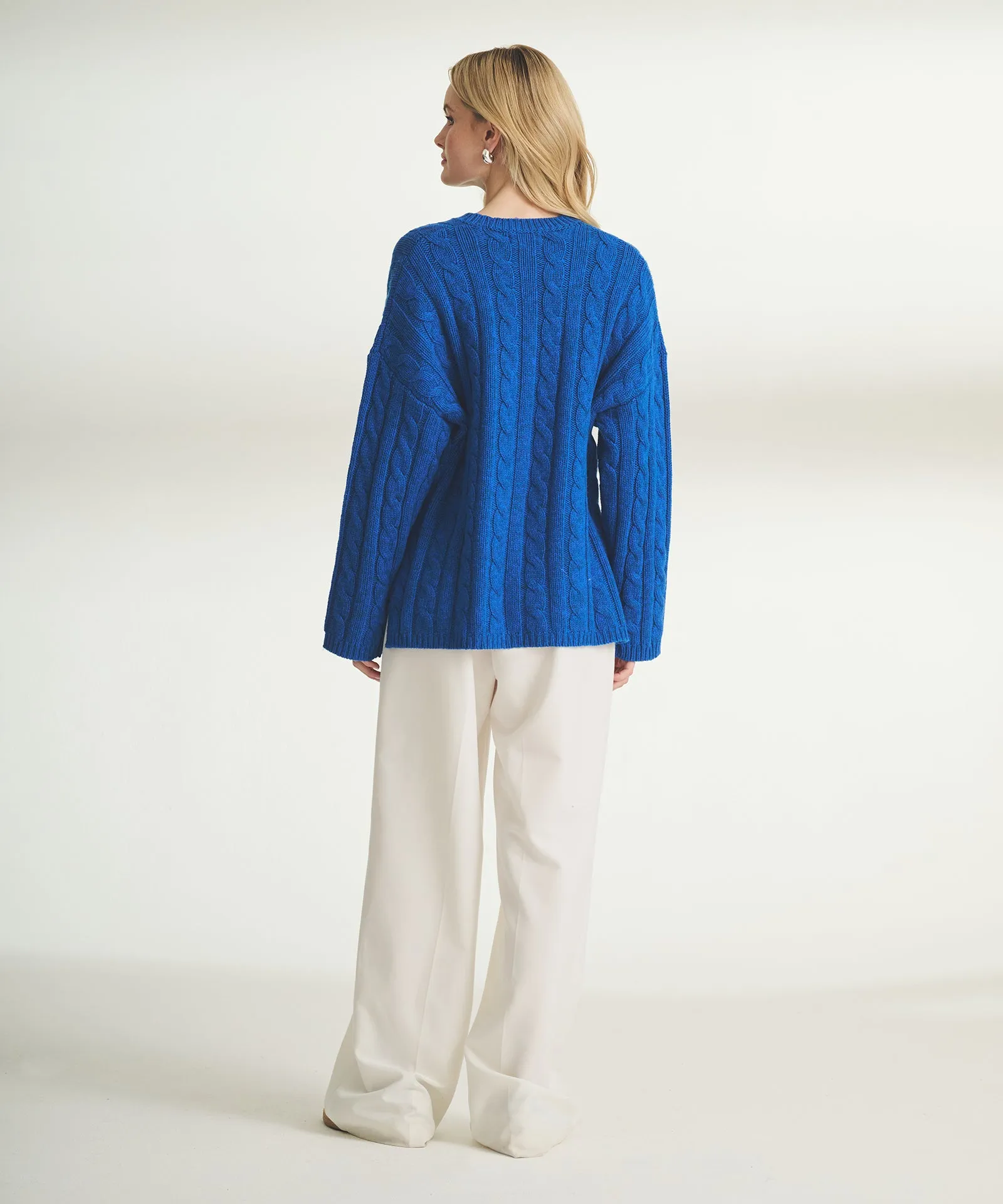 Super Luxe Cashmino Cable Raglan Crewneck