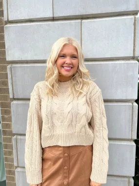 Tan Cable Knit Short Sweater