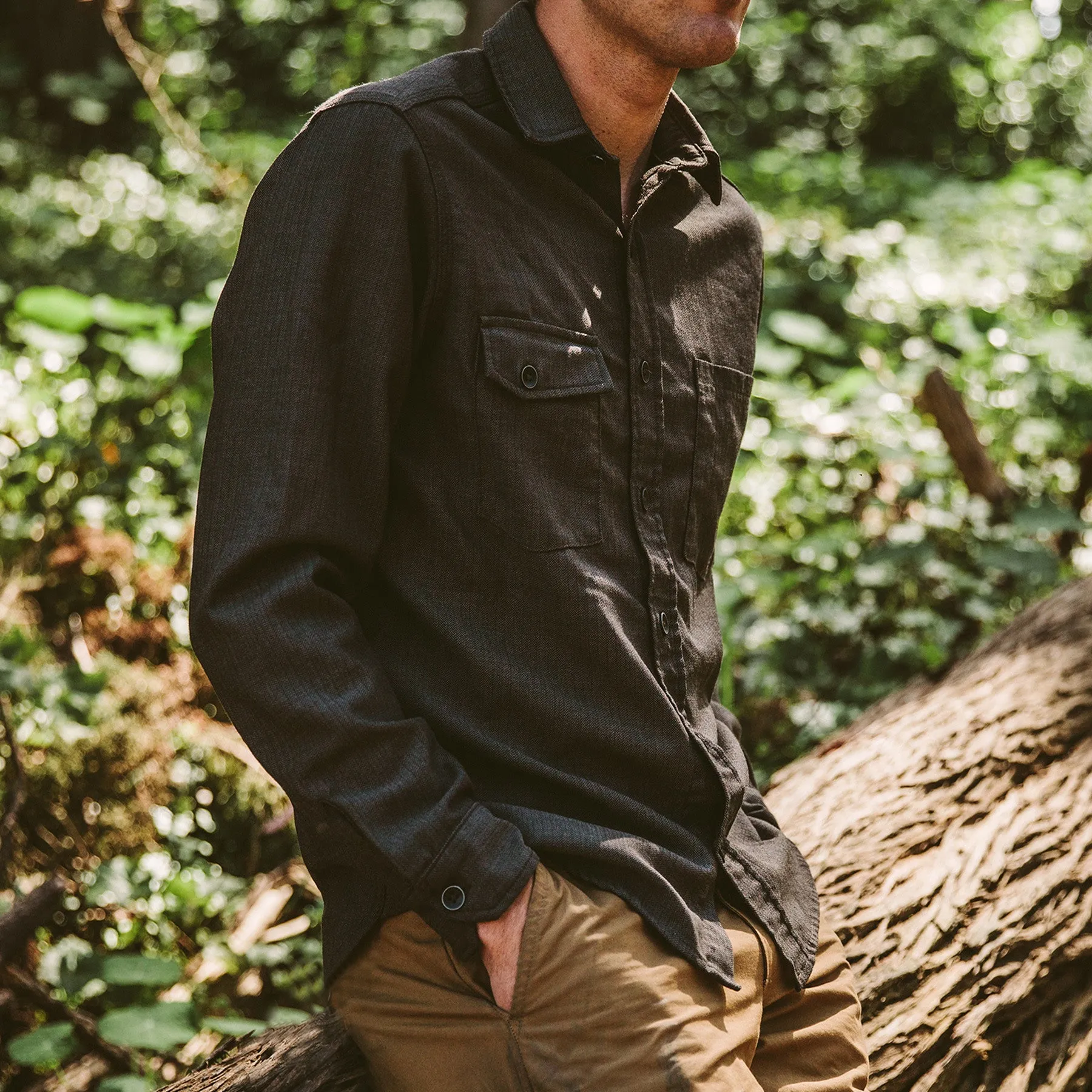 The Utility Shirt in Moss Merino 4S Herringbone