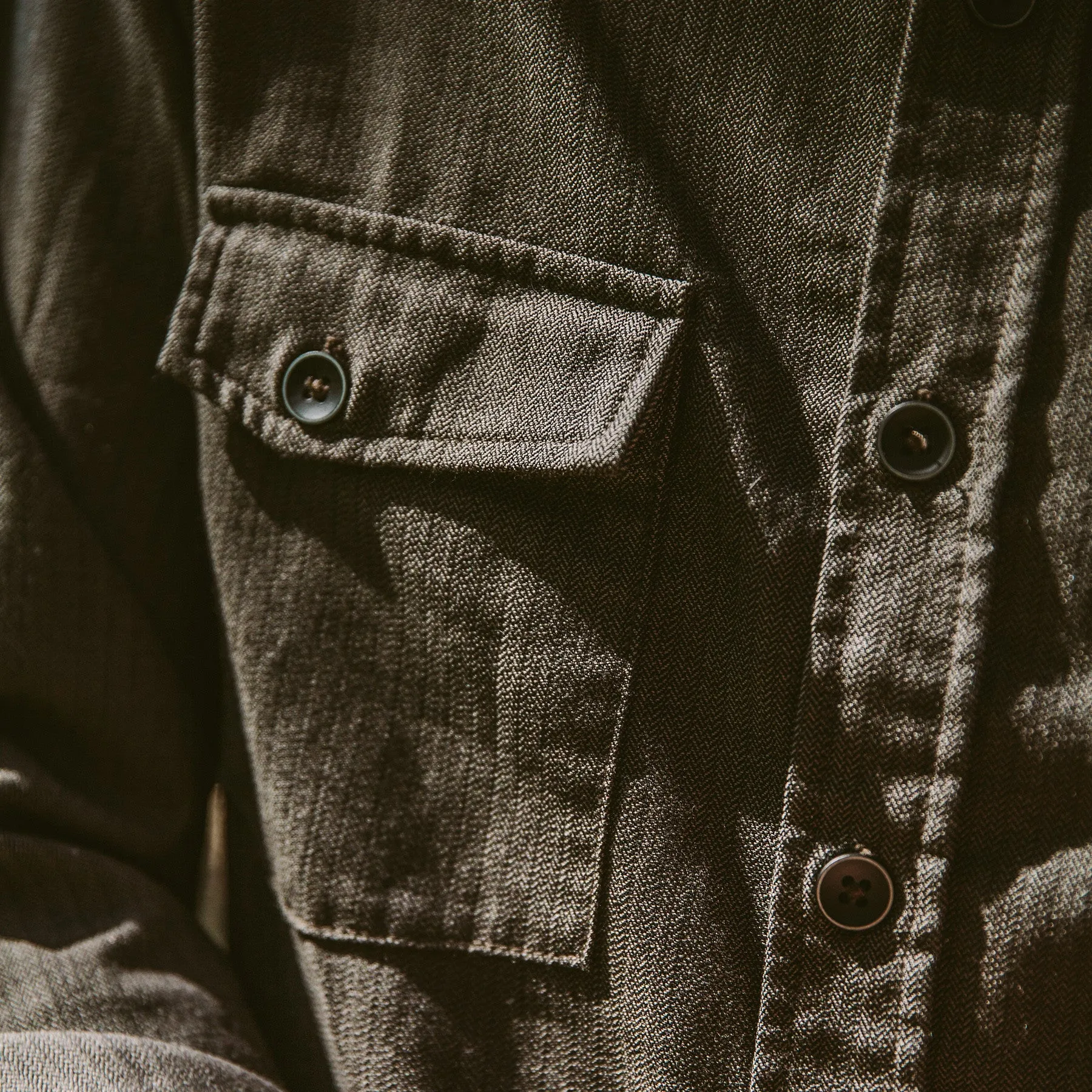 The Utility Shirt in Moss Merino 4S Herringbone